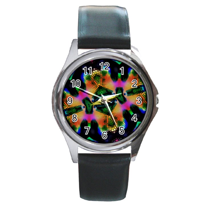 Butterfly Color Pop Art Round Metal Watch