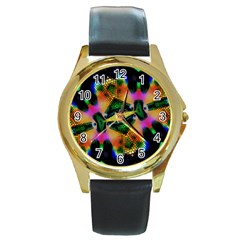 Butterfly Color Pop Art Round Gold Metal Watch by Sapixe