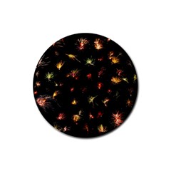 Fireworks Christmas Night Dark Rubber Coaster (round) 