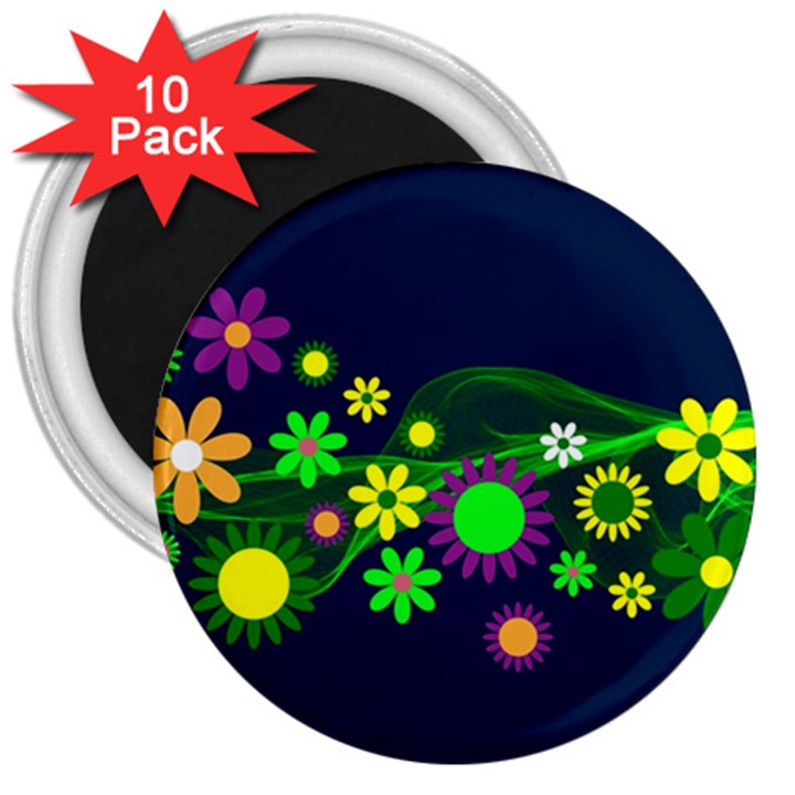 Flower Power Flowers Ornament 3  Magnets (10 pack) 