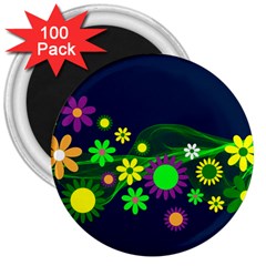 Flower Power Flowers Ornament 3  Magnets (100 Pack) by Sapixe