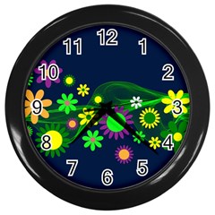 Flower Power Flowers Ornament Wall Clocks (black)