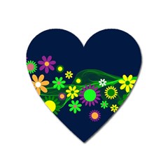 Flower Power Flowers Ornament Heart Magnet by Sapixe