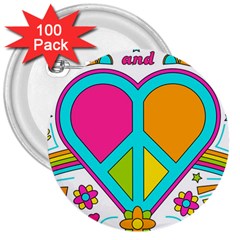 Love Peace Feelings Nature 3  Buttons (100 Pack)  by Sapixe