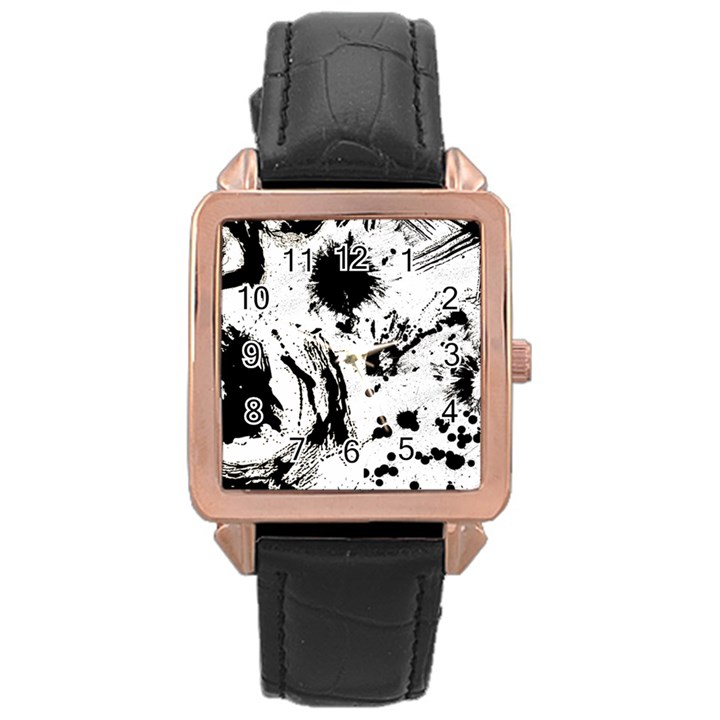 Pattern Color Painting Dab Black Rose Gold Leather Watch 