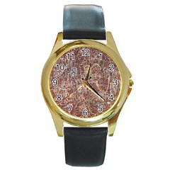 Metal Article Figure Old Red Wall Round Gold Metal Watch by Sapixe