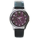 Purple Black Red Fabric Textile Round Metal Watch Front