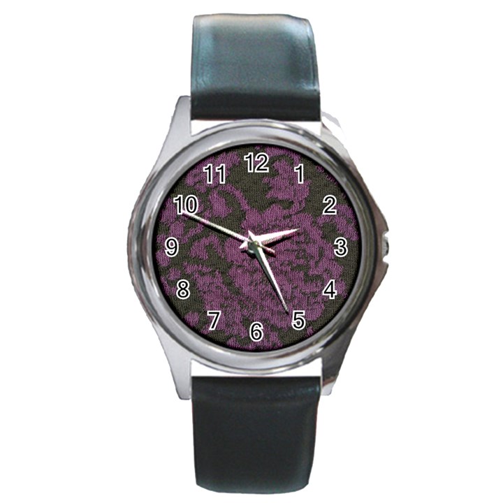 Purple Black Red Fabric Textile Round Metal Watch