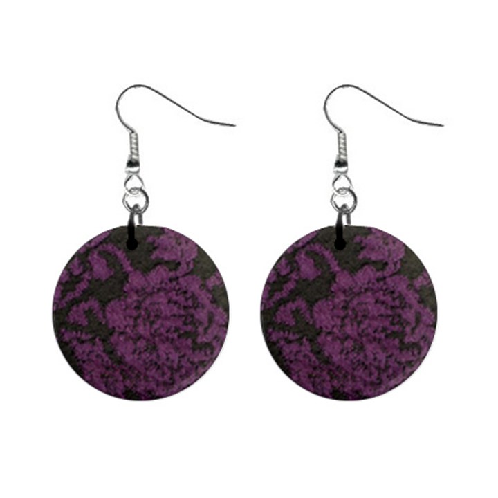 Purple Black Red Fabric Textile Mini Button Earrings