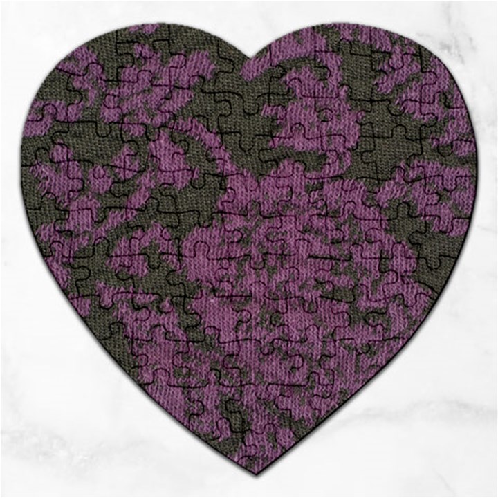 Purple Black Red Fabric Textile Jigsaw Puzzle (Heart)