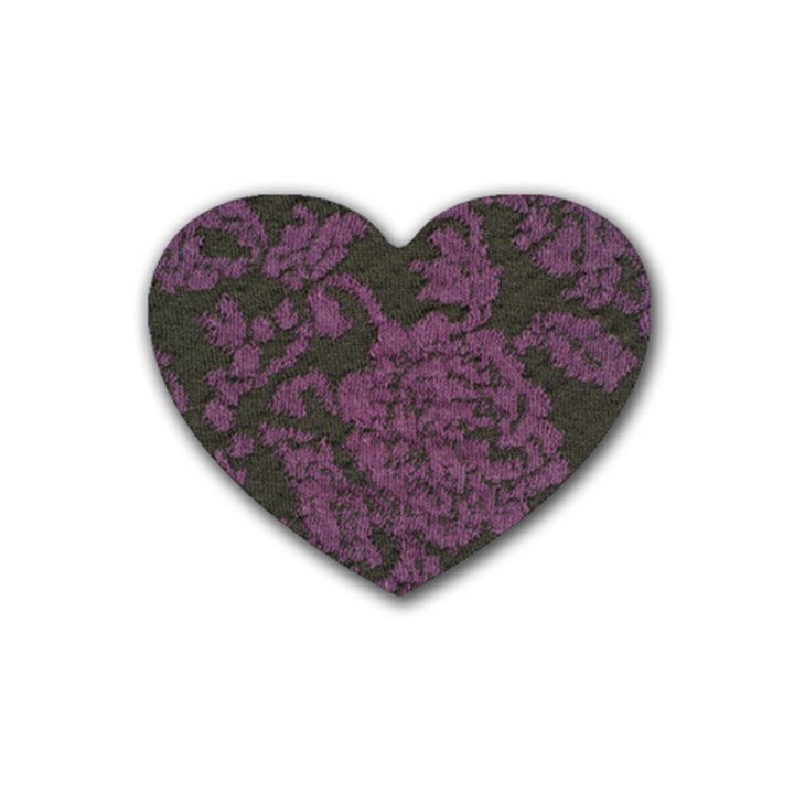 Purple Black Red Fabric Textile Rubber Coaster (Heart) 