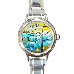 Oil Painting Tree Flower Round Italian Charm Watch by Sapixe