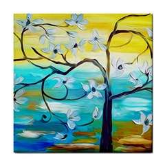 Oil Painting Tree Flower Tile Coasters by Sapixe