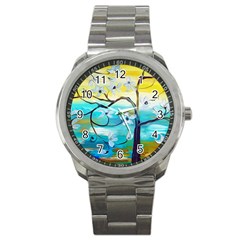 Oil Painting Tree Flower Sport Metal Watch by Sapixe