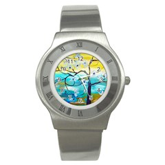 Oil Painting Tree Flower Stainless Steel Watch by Sapixe