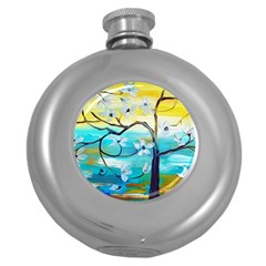 Oil Painting Tree Flower Round Hip Flask (5 Oz) by Sapixe