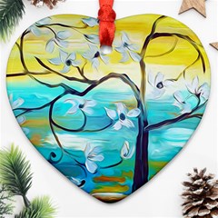 Oil Painting Tree Flower Heart Ornament (two Sides) by Sapixe