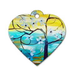 Oil Painting Tree Flower Dog Tag Heart (two Sides) by Sapixe