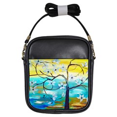 Oil Painting Tree Flower Girls Sling Bags by Sapixe