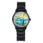 Oil Painting Tree Flower Stainless Steel Round Watch Front