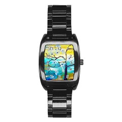 Oil Painting Tree Flower Stainless Steel Barrel Watch by Sapixe