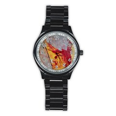 Painting Macro Color Oil Paint Stainless Steel Round Watch by Sapixe