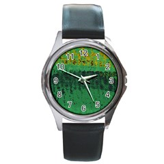 Green Fabric Textile Macro Detail Round Metal Watch by Sapixe