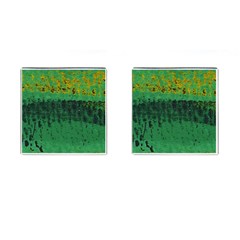 Green Fabric Textile Macro Detail Cufflinks (square) by Sapixe