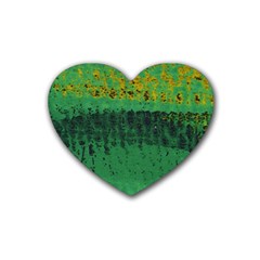 Green Fabric Textile Macro Detail Rubber Coaster (heart)  by Sapixe