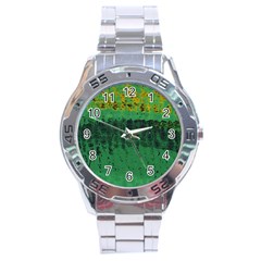 Green Fabric Textile Macro Detail Stainless Steel Analogue Watch by Sapixe