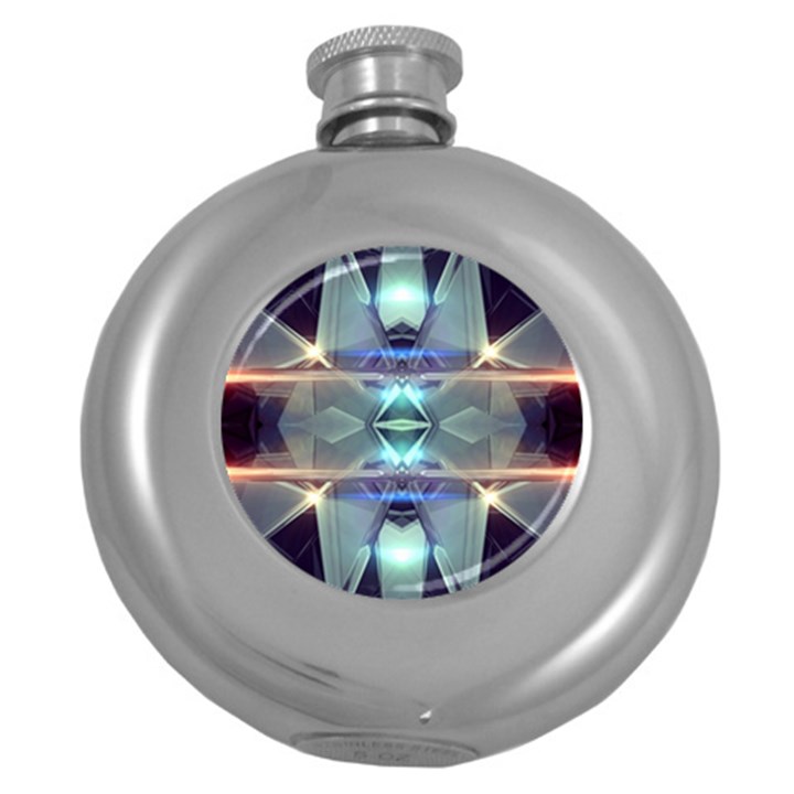 Abstract Glow Kaleidoscopic Light Round Hip Flask (5 oz)