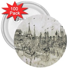 Pencil Drawing Drawing Port 3  Buttons (100 Pack)  by Sapixe