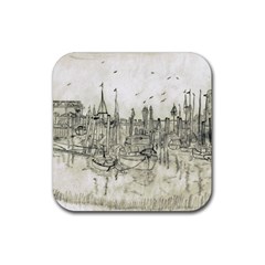 Pencil Drawing Drawing Port Rubber Coaster (square)  by Sapixe