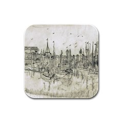 Pencil Drawing Drawing Port Rubber Square Coaster (4 Pack)  by Sapixe