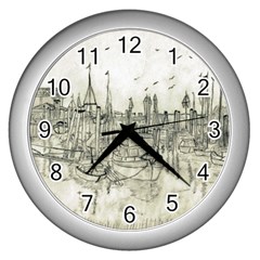 Pencil Drawing Drawing Port Wall Clocks (silver)  by Sapixe