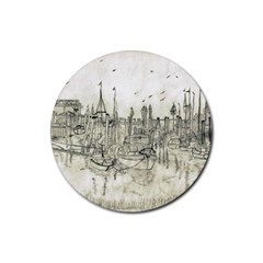 Pencil Drawing Drawing Port Rubber Coaster (round)  by Sapixe