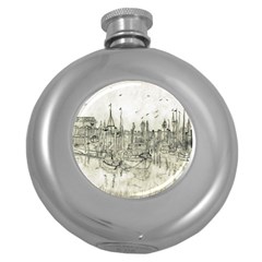 Pencil Drawing Drawing Port Round Hip Flask (5 Oz) by Sapixe