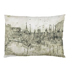 Pencil Drawing Drawing Port Pillow Case by Sapixe