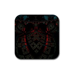 Fractal 3d Dark Red Abstract Rubber Coaster (square)  by Sapixe