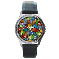 Colored Pencils Pens Paint Color Round Metal Watch by Sapixe