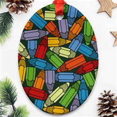 Colored Pencils Pens Paint Color Oval Ornament (two Sides) by Sapixe