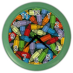 Colored Pencils Pens Paint Color Color Wall Clocks by Sapixe