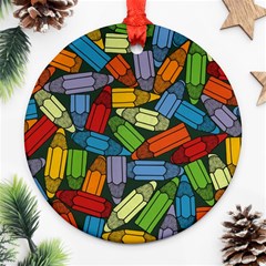 Colored Pencils Pens Paint Color Ornament (round) by Sapixe