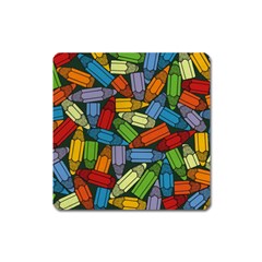 Colored Pencils Pens Paint Color Square Magnet by Sapixe