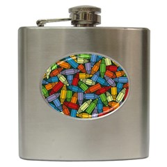 Colored Pencils Pens Paint Color Hip Flask (6 Oz) by Sapixe