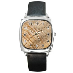 Abstract Brown Tree Timber Pattern Square Metal Watch