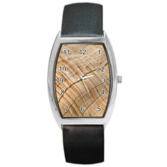 Abstract Brown Tree Timber Pattern Barrel Style Metal Watch