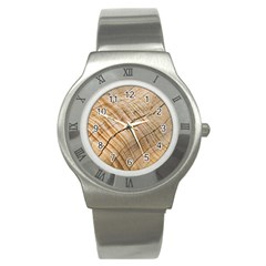 Abstract Brown Tree Timber Pattern Stainless Steel Watch