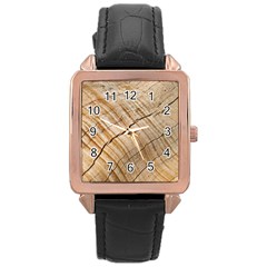 Abstract Brown Tree Timber Pattern Rose Gold Leather Watch 