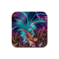 Feather Fractal Artistic Design Rubber Square Coaster (4 Pack)  by Sapixe